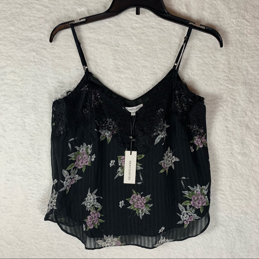 Heartloom Andra Black Floral Print Lace Cami Tank Top Women's Size X-Small XS.
